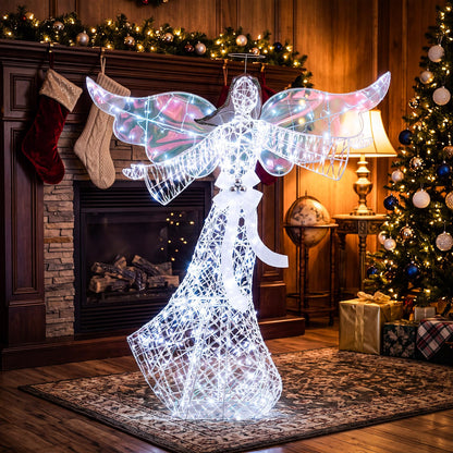 Pre-lit Christmas Angel, 3D Glittered Angel with LED Lights