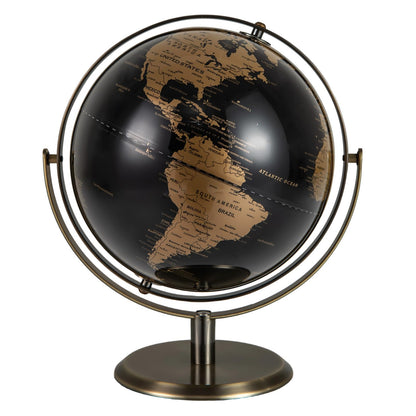 23CM Metallic Black World Globe with Metal Stand