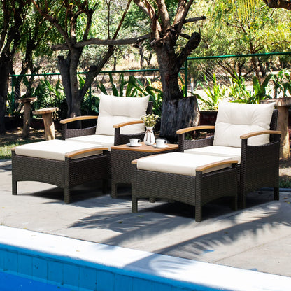 5-Piece Outdoor Acacia Wood Wicker Conservatory Set
