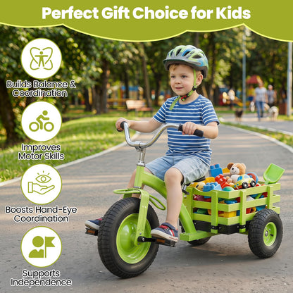 Kids Tricycle ( 121 x 57 x 68-77cm, with Storage Basket) | Carbon Steel Toddler Trike with Inflatable Rubber Tires