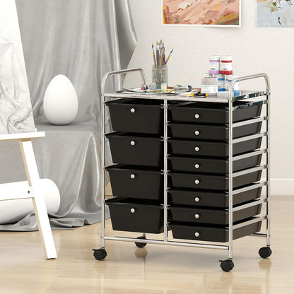 Storage Cart with 2-Size Drawer Rolling Cart Large Countertop Side Handles