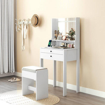 Vanity Desk with Power Outlets and 3 Color Lighting Modes for Bedroom