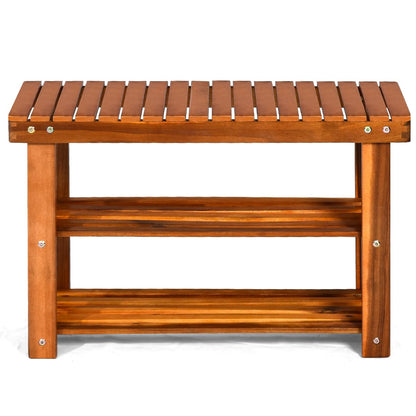 70 x 28 x 45cm Acacia Wood Shoe Shelf Stand Seat