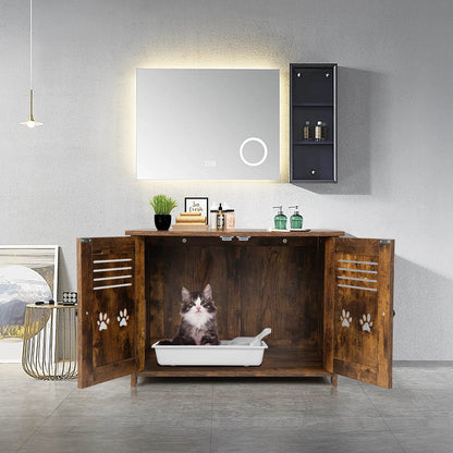 Industrial Wooden Kitty Hidden Washroom Toilet with Side Entrance and Cutout Handle