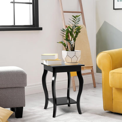 Accent End Table with Elegant Curved Legs and 2-Tier Open Storage Shelves