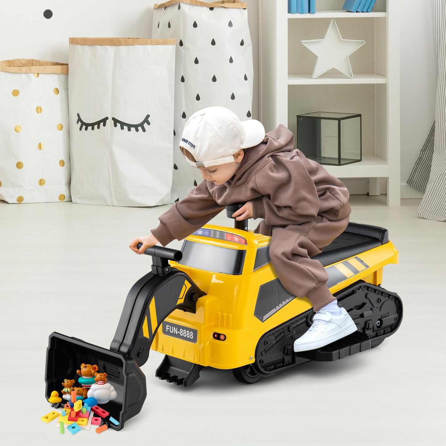 6V Electric Toy Bulldozer Excavator with Adjustable Arms Music