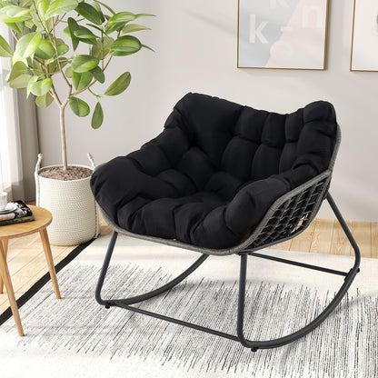 Oversized Patio Wicker Egg Chair with Thick and Removable Cushion