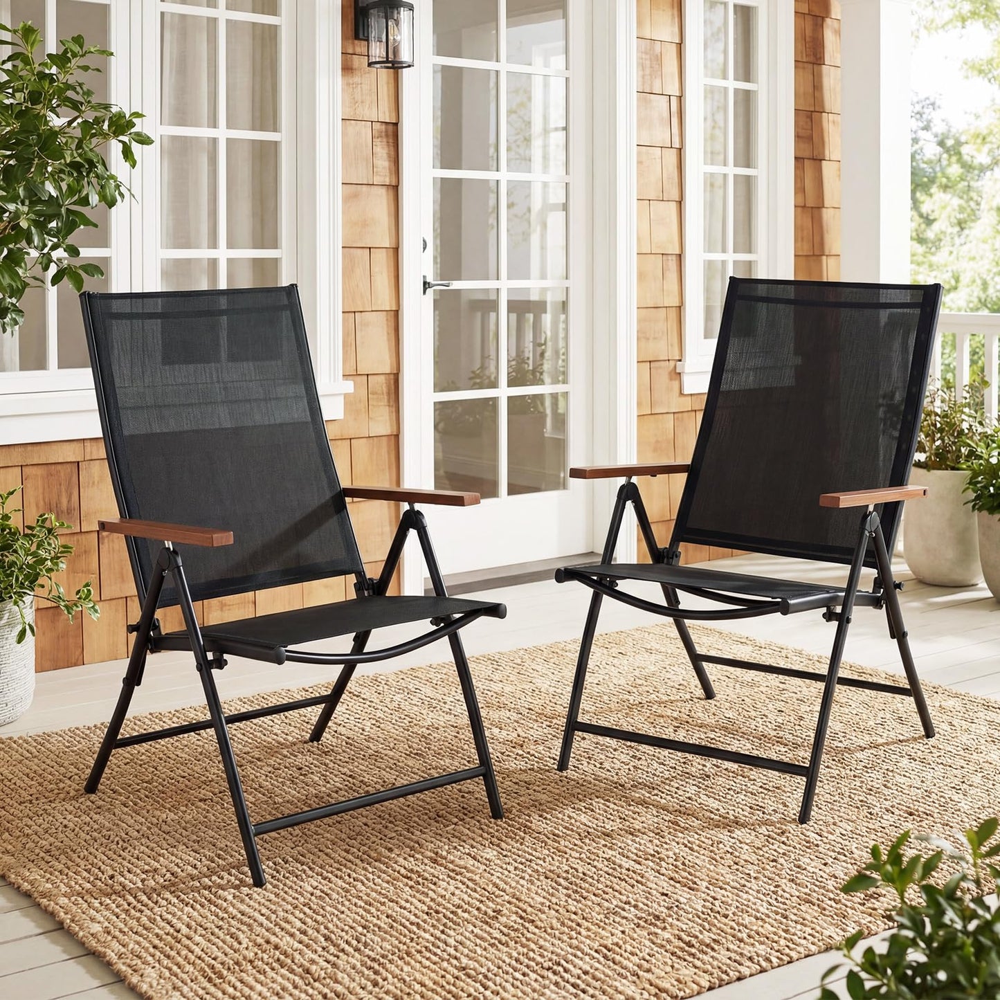 Folding Garden Chairs Set of 2/4, Outdoor Dining Chairs with Adjustable Backrest