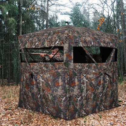 360 Degree One-way See-through Hunting Blind 4 People Ground Blind with Silent-slide Windows
