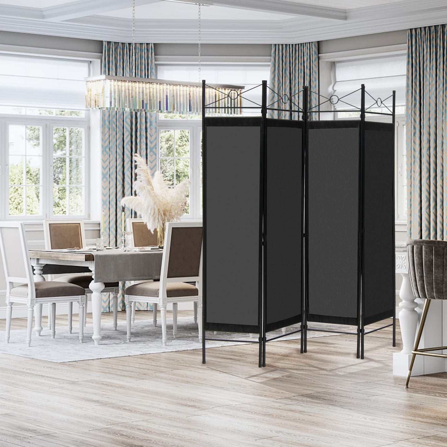 4 Panel Folding Room Divider with Detachable Cloth