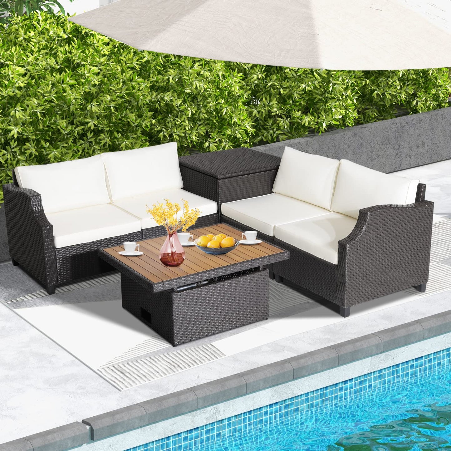 7 Pieces Outdoor Hand-Woven PE Wicker Sectional Conservatory Set with 2 Corner Sofas