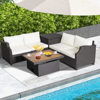 7 Pieces Outdoor Hand-Woven PE Wicker Sectional Conservatory Set with 2 Corner Sofas