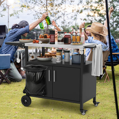 84cm Garden Serving Trolley with Folding Stainless Steel Top