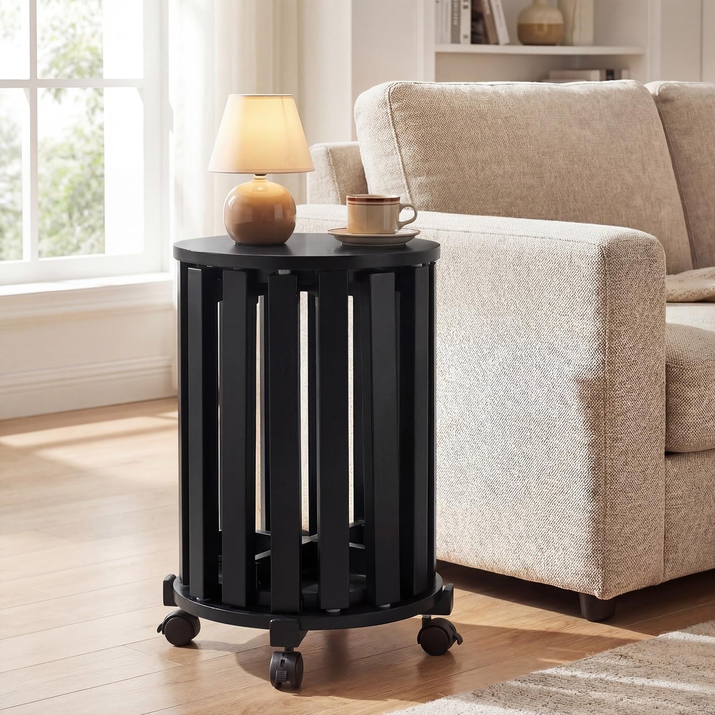 Stackable Stools Set of 4 with Rolling Base Solid Rubber Wood Nesting Stools