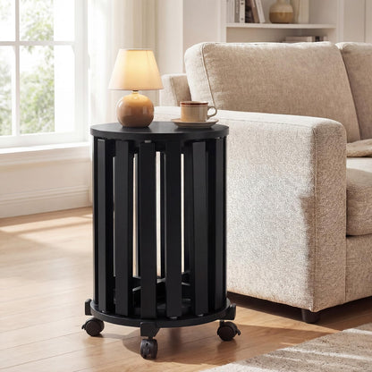 Stackable Stools Set of 4 with Rolling Base Solid Rubber Wood Nesting Stools