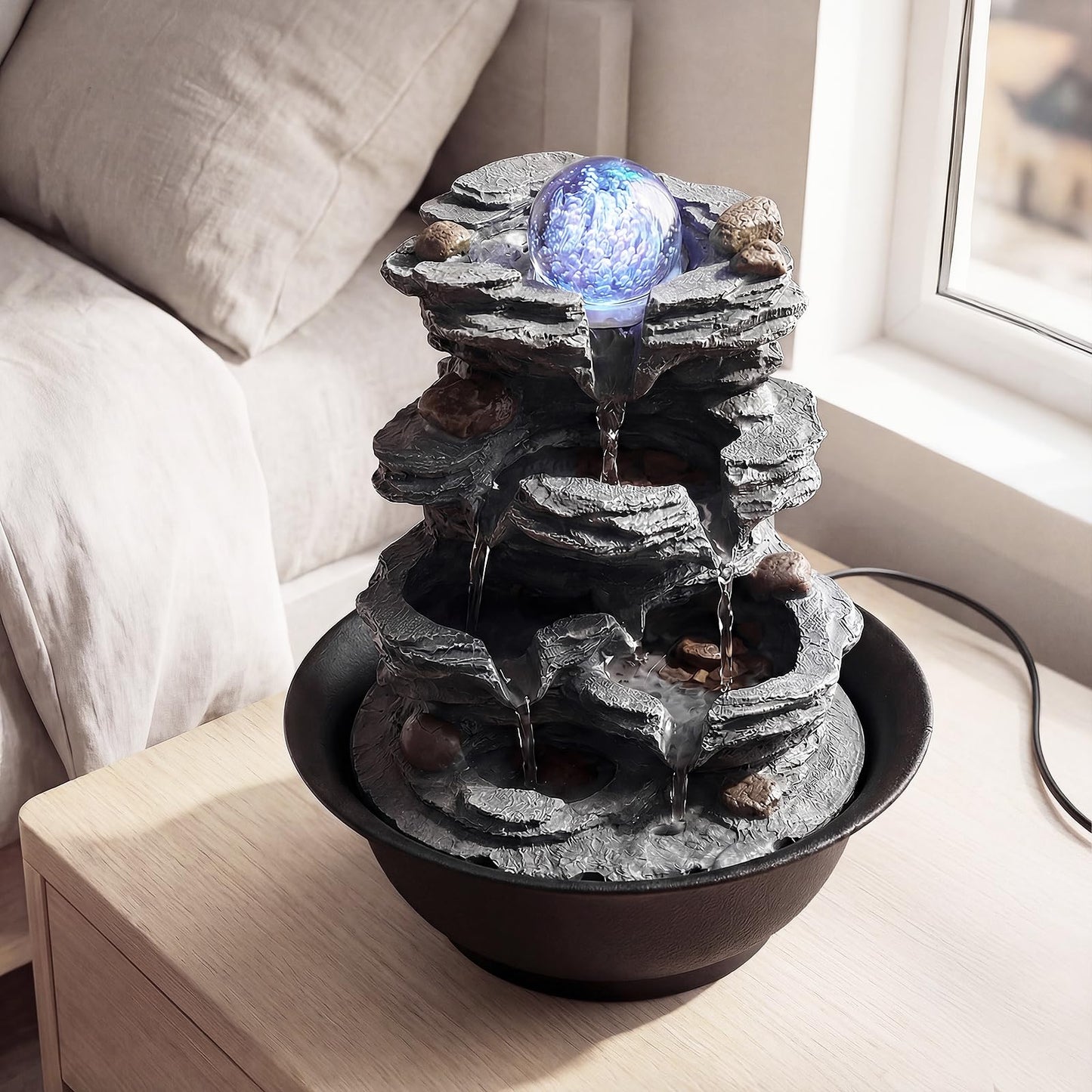 Indoor Water Fountain, Tabletop Indoor Water Feature with Rolling Crystal Ball