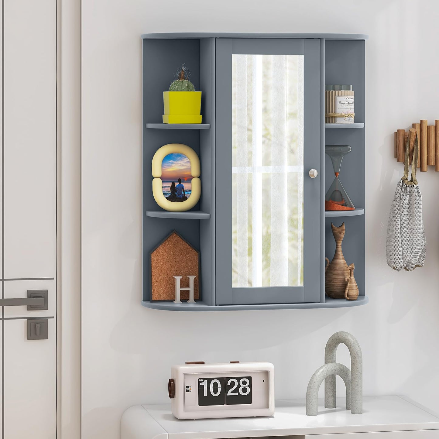 Bathroom Mirror Cabinet, Single Door Wall Mounted Storage Cupboard