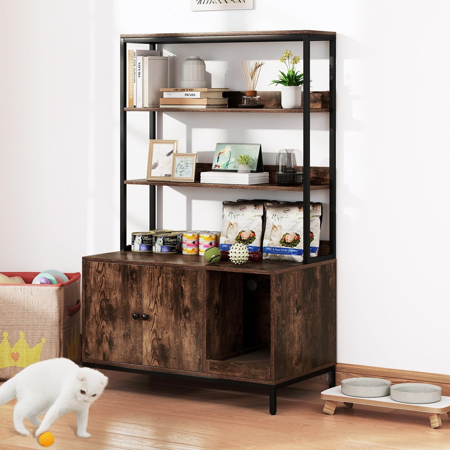 Hidden Cats Washroom Furniture with 3-tier Storage Shelves