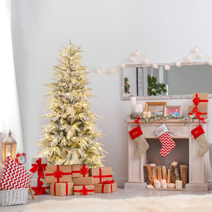 6 FT Artificial Christmas Tree Flocked Xmas Tree with 250 Warm White LED Lights and Folding Metal Stand