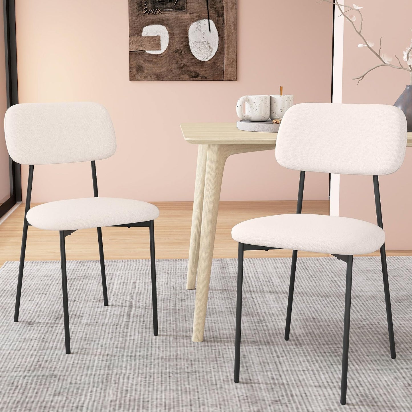 Modern Linen Fabric Dining Chair Set of 4