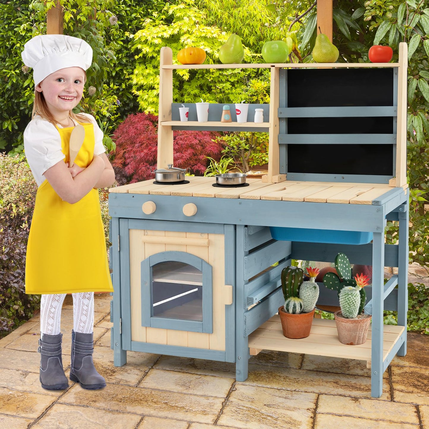 2 In 1 Outdoor Mud Kitchen with Metal Baskets and Storage Bag