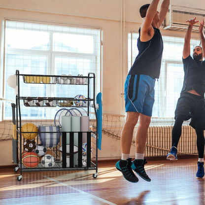 Sports Equipment Storage Rack Rolling Sports Ball Storage Cart