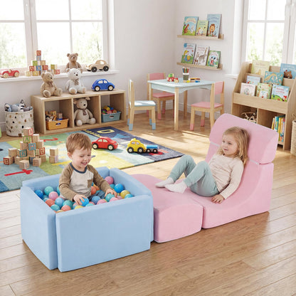 Soft Play Climbing Blocks, Baby Climb and Crawl Foam Play Set with Ball Pit and Suede Covers