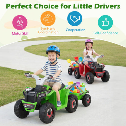 6V Kids Electric Quad with Removable Back Trailer Toddler Ride On ATV