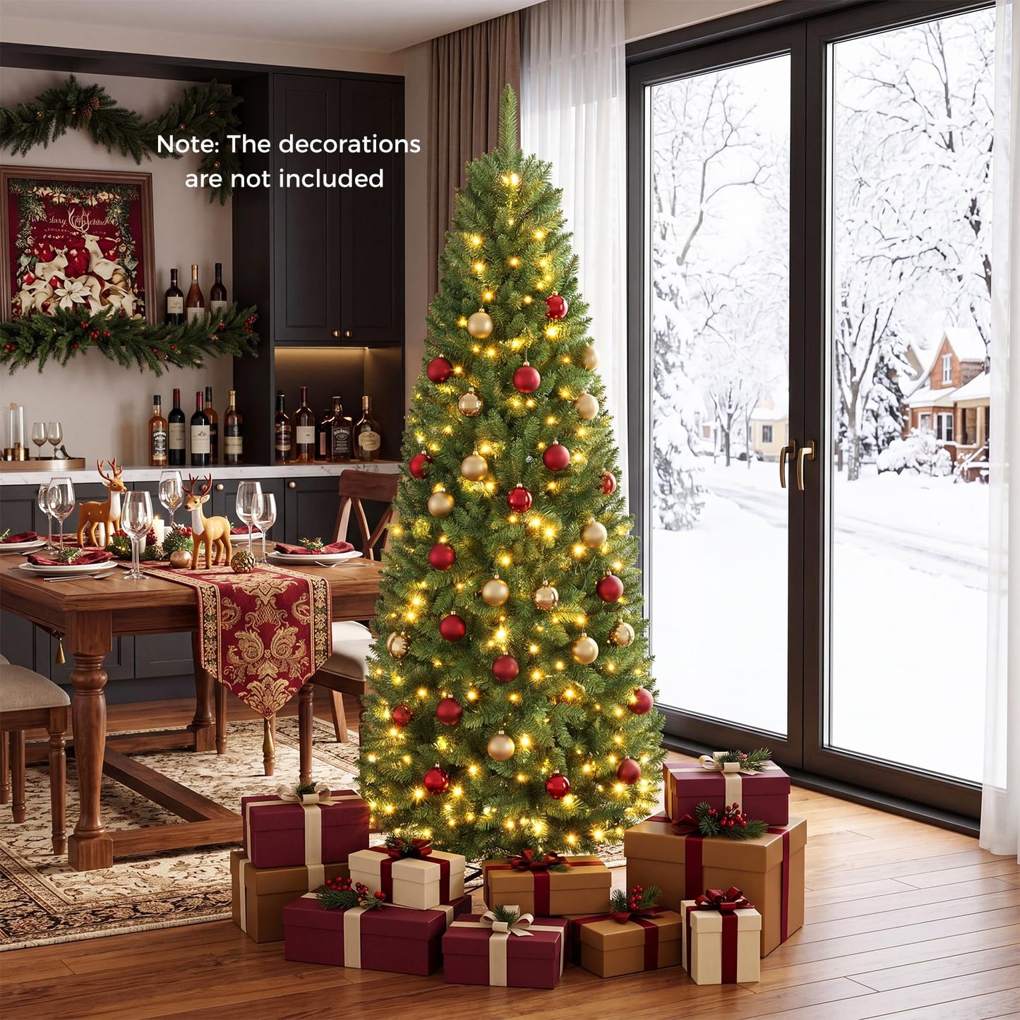 Pre-lit Slim Christmas Tree, Hinged Pencil Xmas Tree