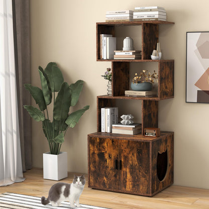 2 in 1 Hidden Cats Washroom Furniture with 3 Storage Shelves