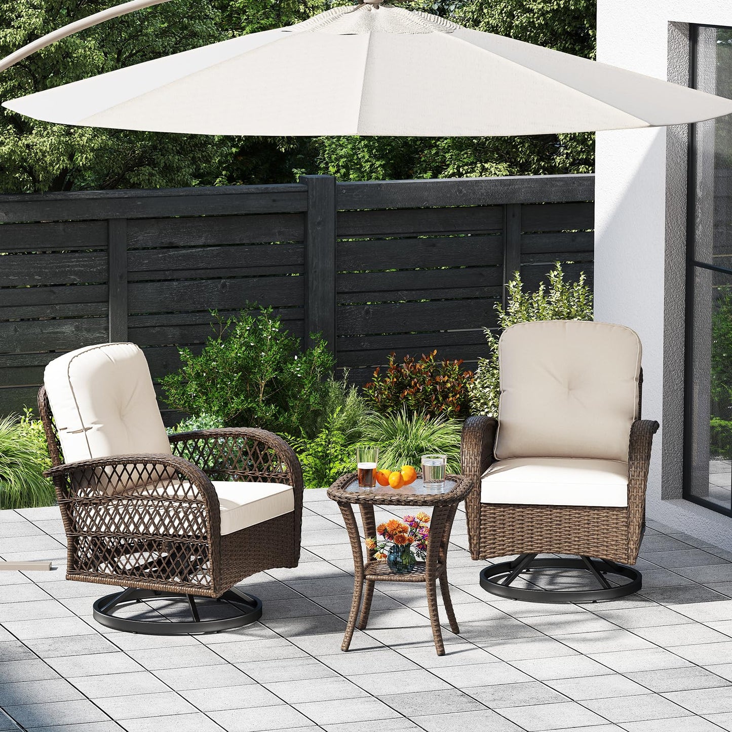3 Pieces Patio Rattan Bistro Set with Cushions and Pillows