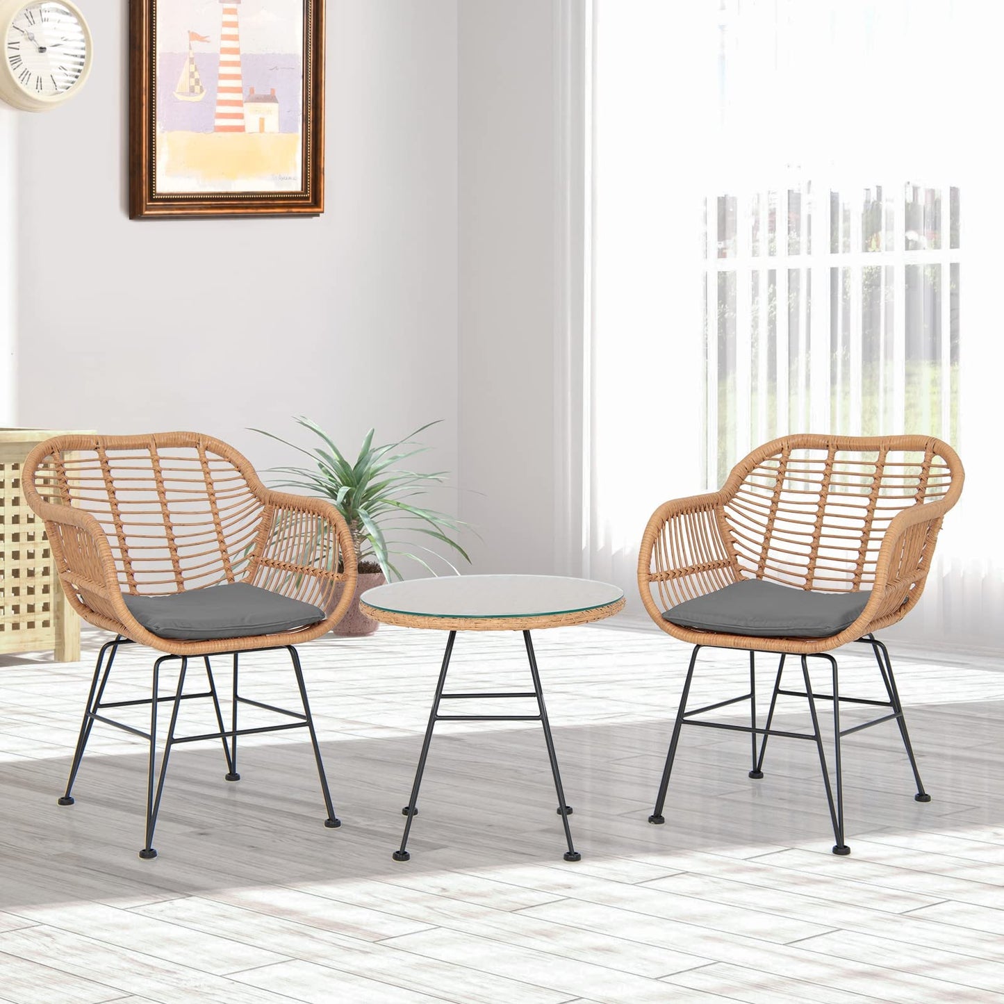 String Patio Bistro Set with Tempered Glass Table and 2 Chairs