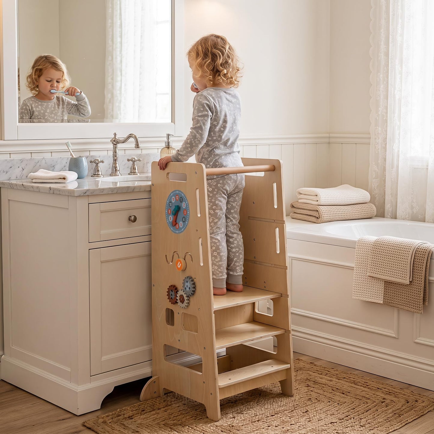 Toddler Standing Tower, Wooden Kids Step Stool with Chalkboard