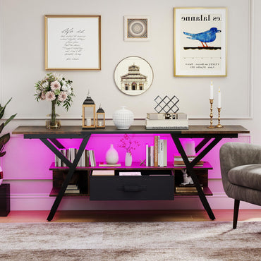3-Tier Entertainment Center with LED Lights and Power Outlets