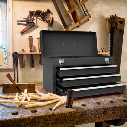 Portable Steel Tool Box with 3 Drawers and Top Storage Tray