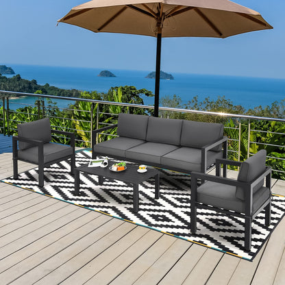 4 Pieces Garden Aluminum Furniture Set with Padded Cushions