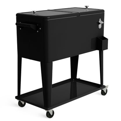 80-Quart Rolling Ice Chest Beverage Cooler Cart with Shelf