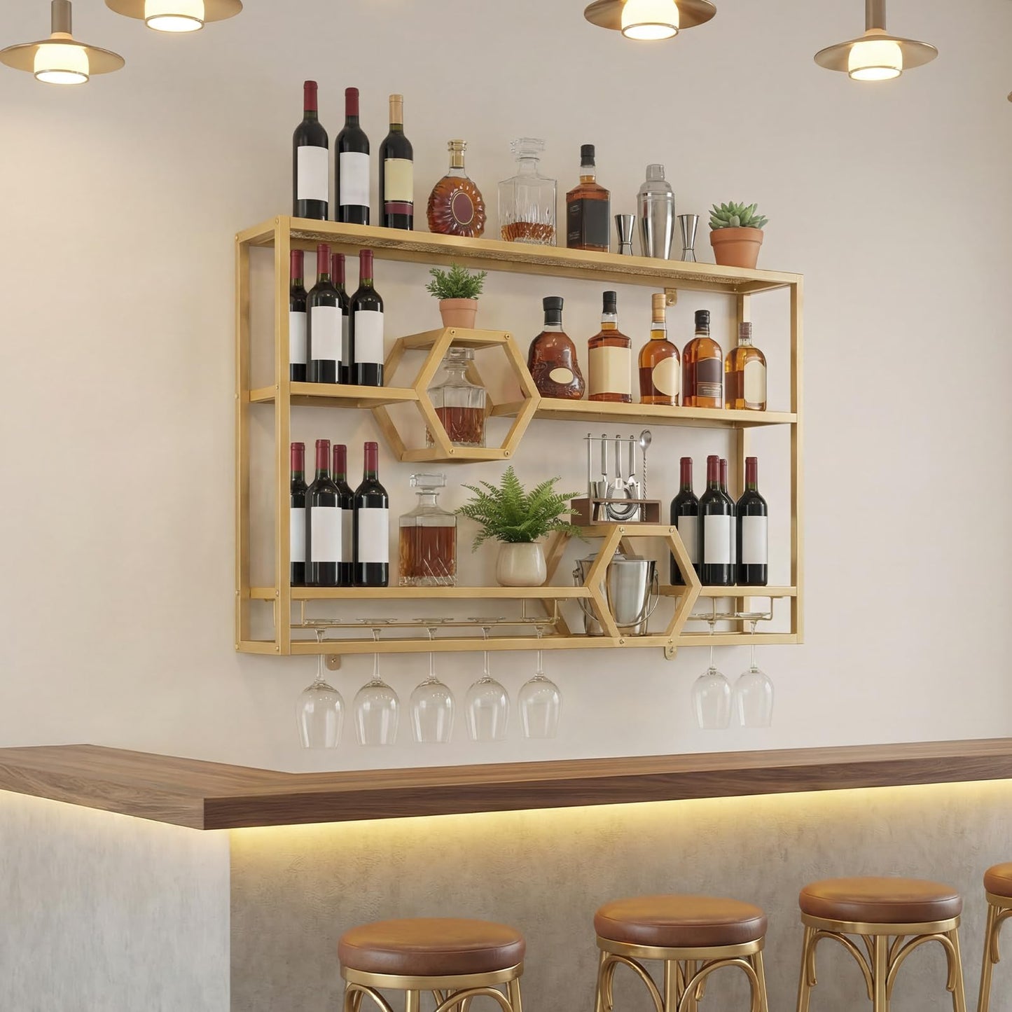 Wall Mounted Wine Rack, 3-Tier Hanging Bar Shelves
