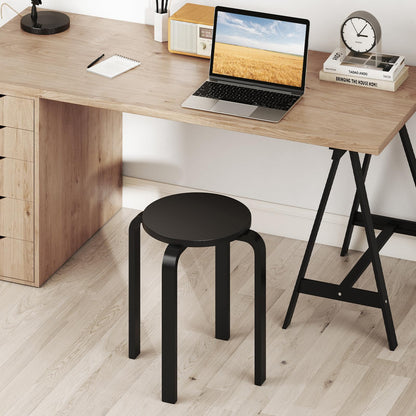 Set of 4 Stacking Wooden Stools, Upholstered Round Bar Stool with Non-Slip Foot Mat, Breakfast Dining Chair for Home Kitchen Office