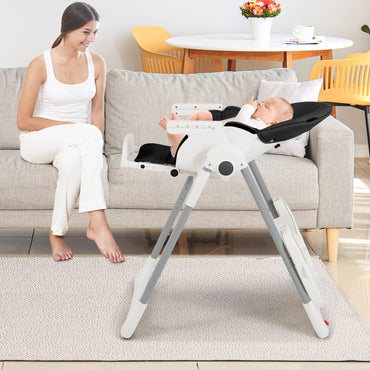 Foldable Reclining Infants High Chair with Removable Double Trays
