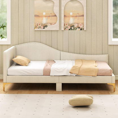 Single Size Upholstered Daybed Rivet-Tufted Platform Bed with Metal Legs