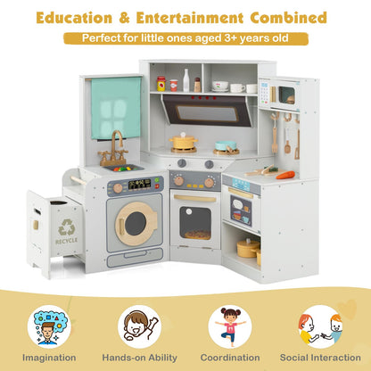 Corner Kitchen Playset with Pull-out Trash Can
