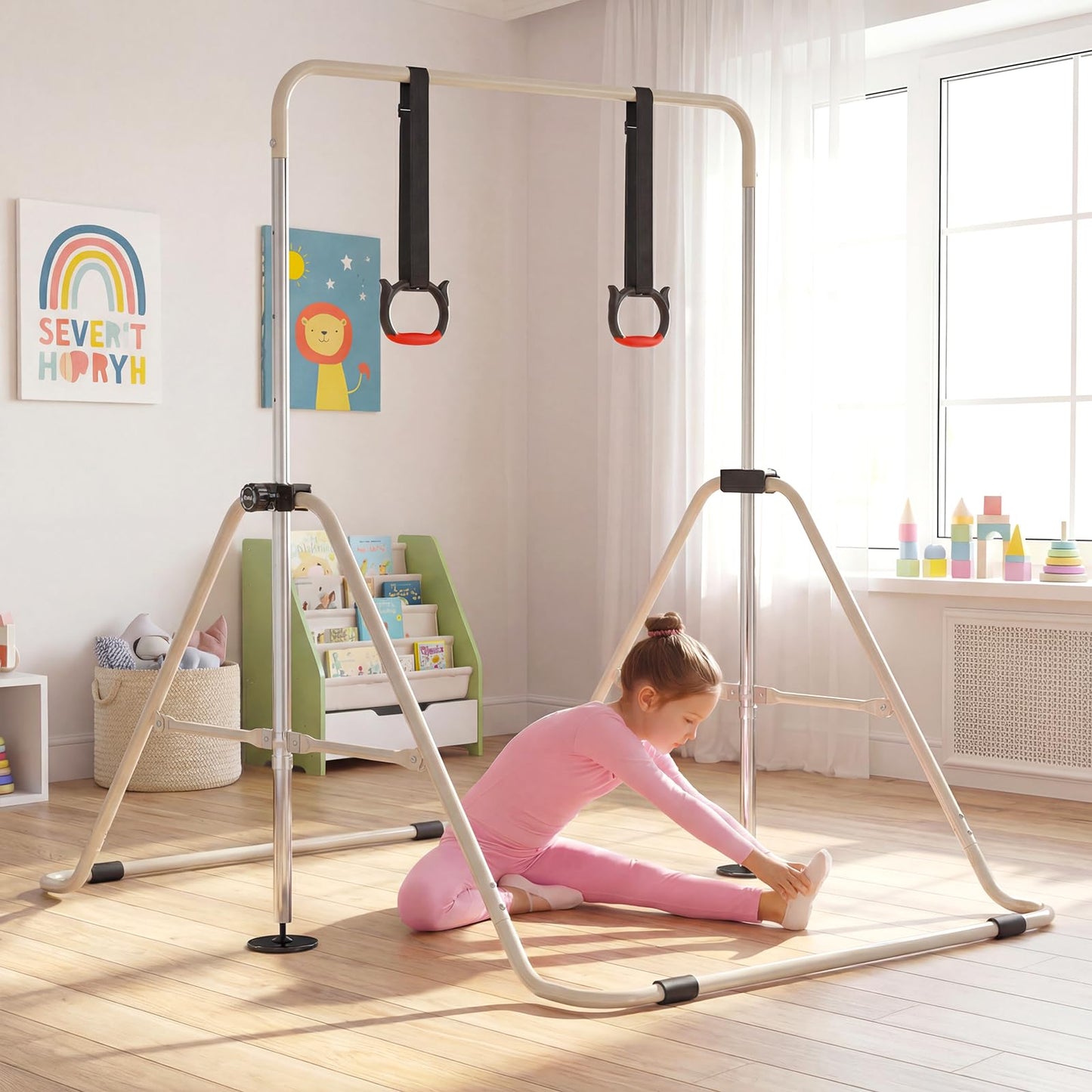 Folding Gymnastics Bar, Height Adjustable Horizontal Kip Bars with Anti-slip Base