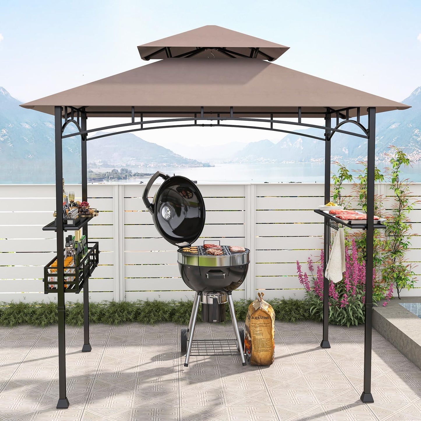 Fire Resistant Waterproof Outdoor BBQ Shelter with 2 Side Shelves