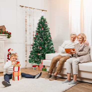 150/180CM Artificial Christmas Tree with 8 Lighting Modes and Optical Fibers