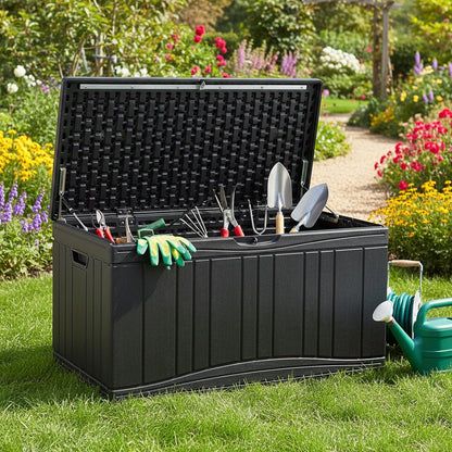 Garden Storage Box, Waterproof Resin Deck Box Bench with Lockable Lid
