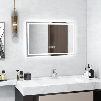 60 x 40/75 x 50 CM LED Wall Mounted Rectangle Mirror with 3-Color Dimmable Lights