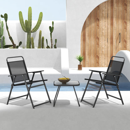 Garden Folding Chairs and Table Set with Marble-like Tabletop