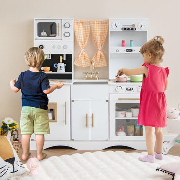 Kids Play Kitchen Wooden with Microwave and Ice Maker with Sounds