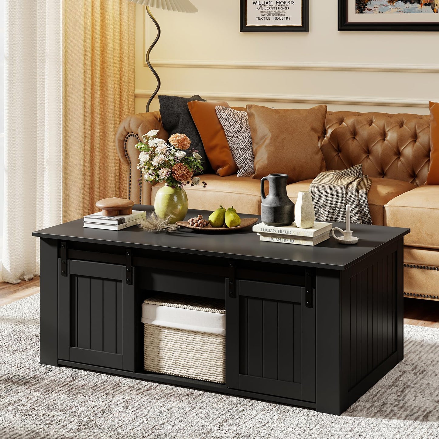 Lift Up Top Coffee Table, 120cm Farmhouse Tea Table